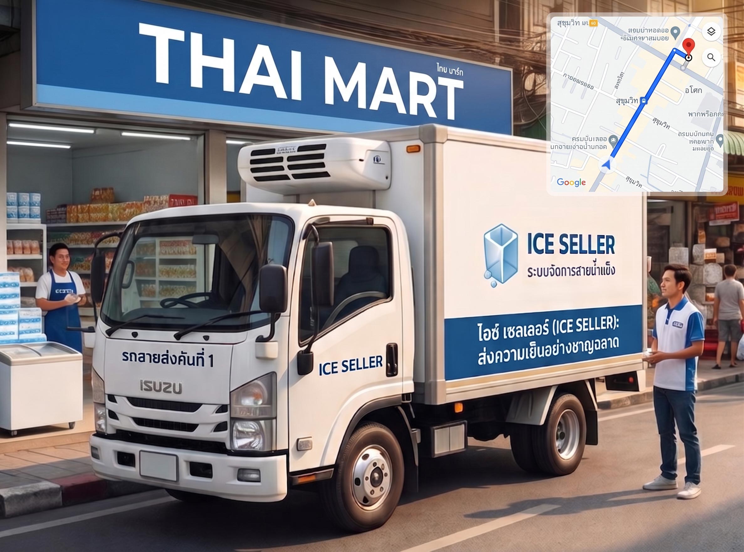 รถส่งน้ำแข็ง ICE SELLER พร้อมแผนที่นำทางไปร้านค้า